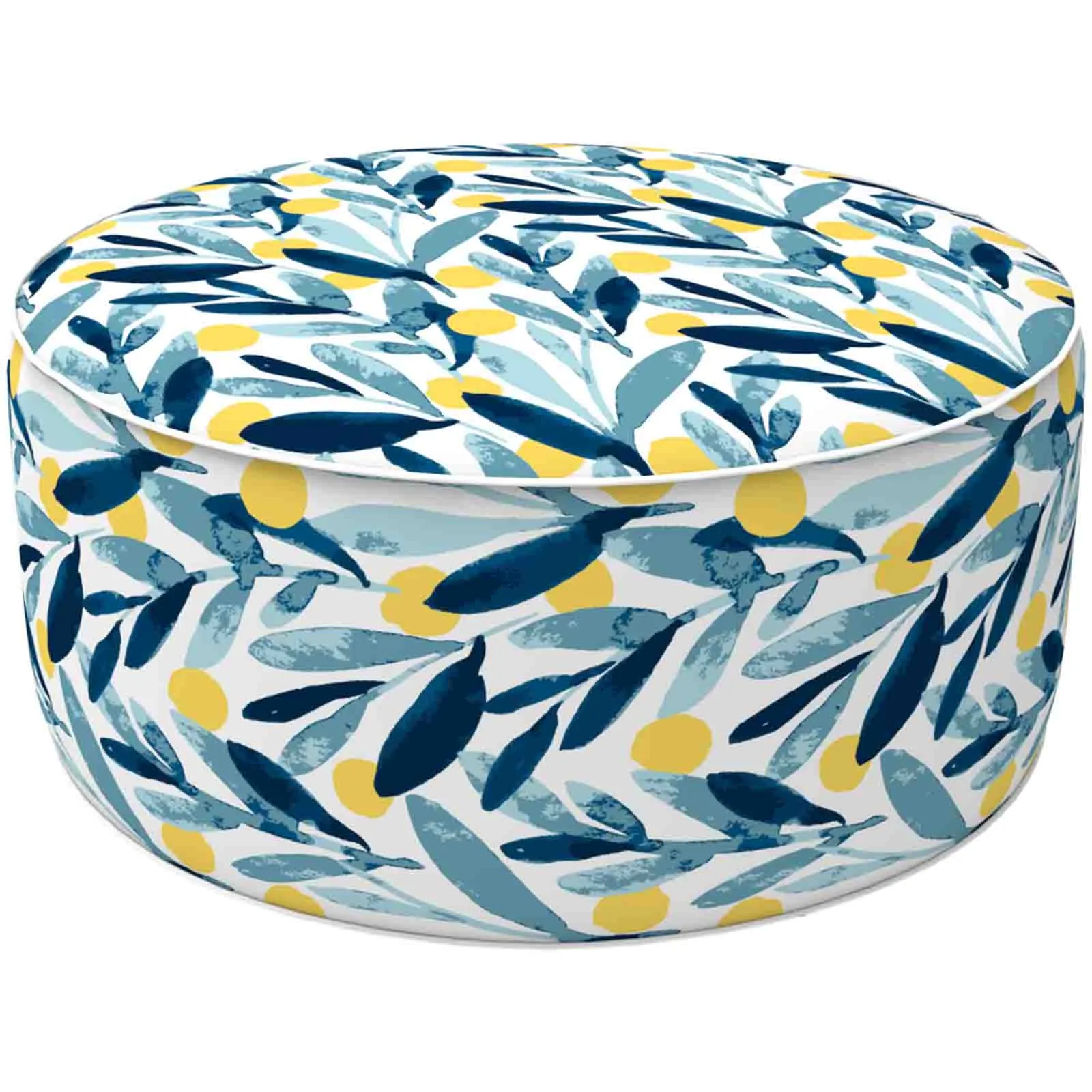 Round Inflatable Ottoman Blue Leaves LVTXIII Outdoor