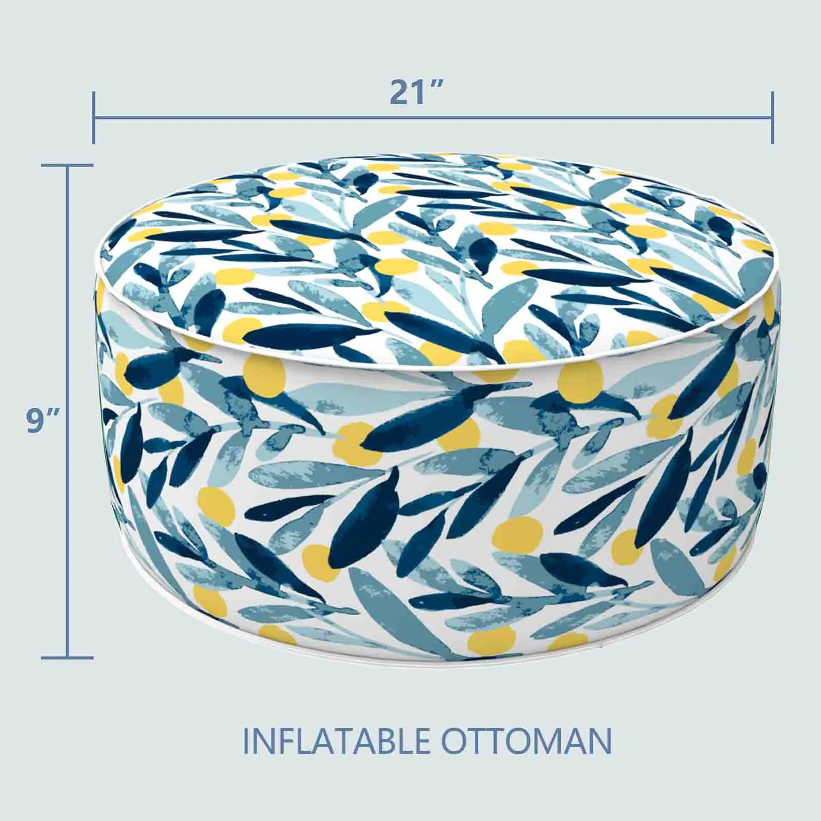 Round Inflatable Ottoman Blue Leaves LVTXIII Outdoor