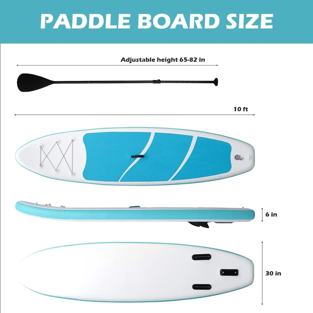 Smartmak Inflatable Stand Up Paddle Board (6 Inches Thick), Non-Slip Deck Standing Boat, Include Adjustable Paddle, Backpack, Hand Pump, Fin, Leash, for Youth & Adult- (10'x30'' x6'')
