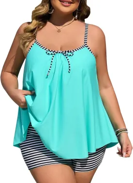 Summer Mae Plus Size Swimsuits for Women Two Piece Tankini Sets Tummy Control Bathing Suit Swimwear with Shorts
