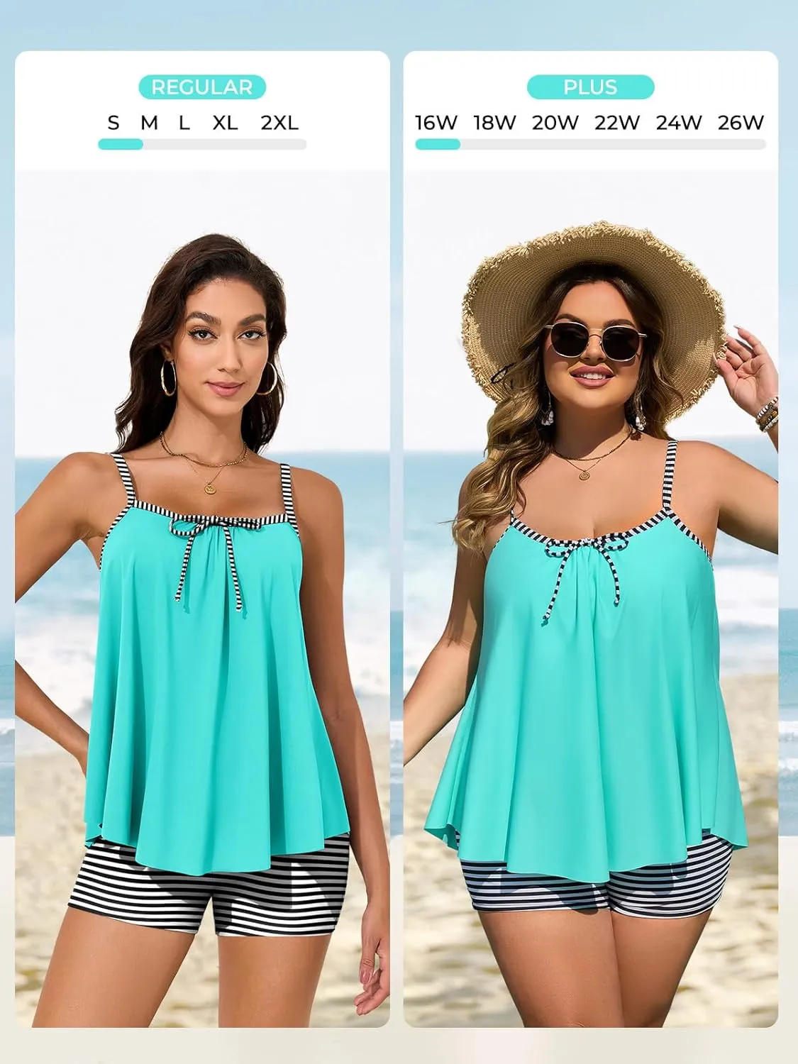 Summer Mae Plus Size Swimsuits for Women Two Piece Tankini Sets Tummy Control Bathing Suit Swimwear with Shorts