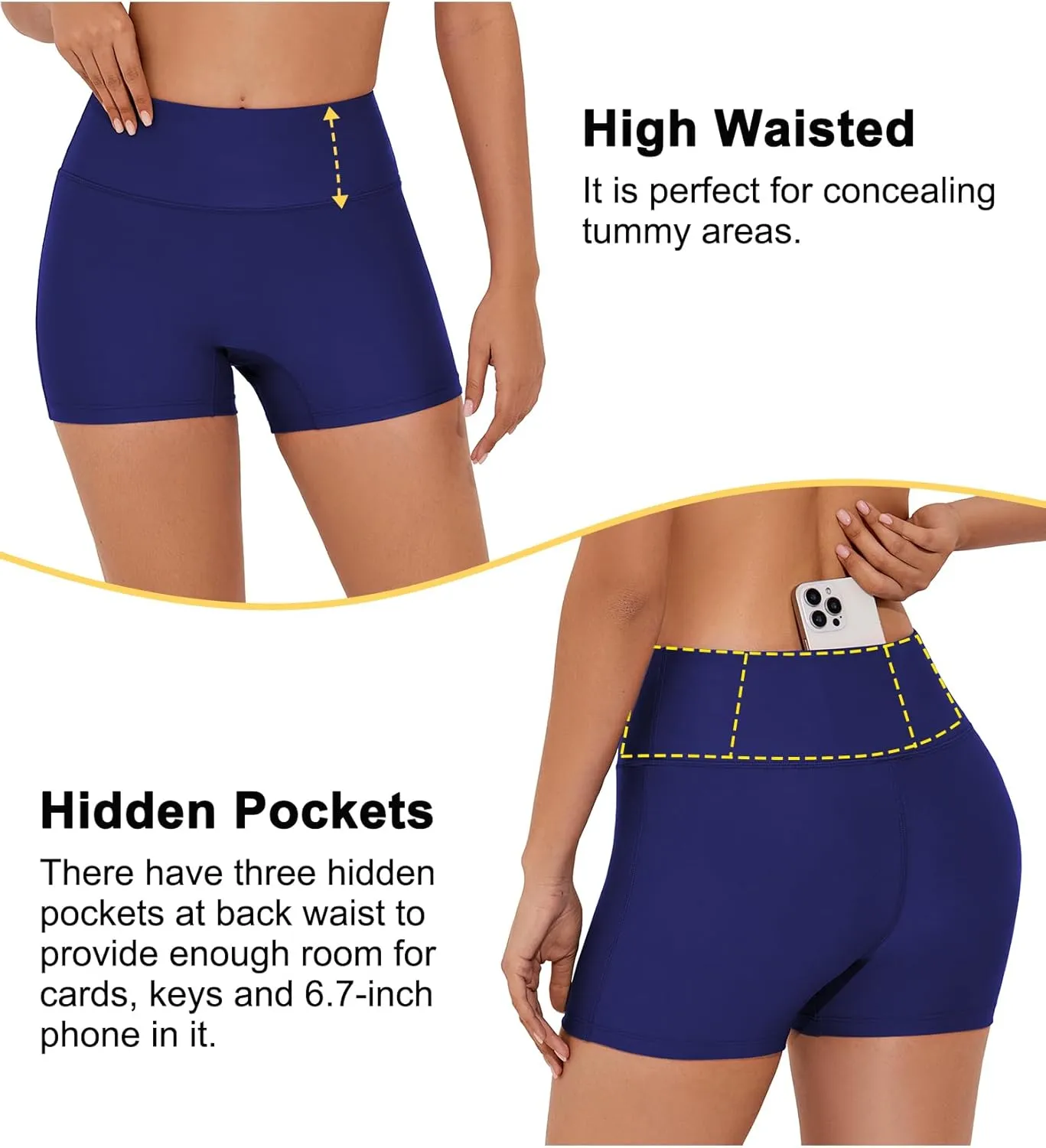 Tournesol Women's 3" Swim Shorts High Waisted Bathing Suit Bottoms Seamless Board Shorts UPF50  Boyshorts with Pockets