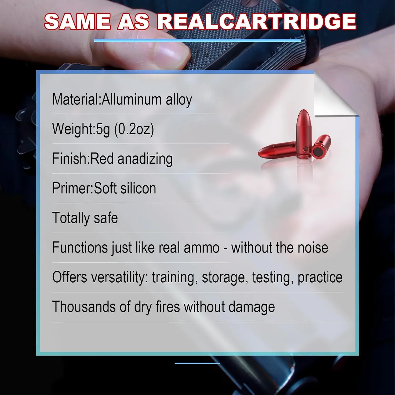 Training Snap Caps Dummy Rounds, Durable CNC-Machined Aluminum Alloy Safe for Handling Drills & Dry Fire Practice, Ideal for Shooting Skill Training.