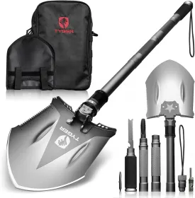 Tyger Auto Folding Shovel TG-SV8U3217 Military Heavy Duty Survival Shovel 16-in-1 Multitool Compact Camp Shovel with Bag for Camping, Hiking, Off-Roading, Outdoor, Tactical, Emergency