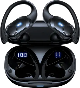 Wireless Earbuds Bluetooth Headphones 70hrs Playback Ear Buds IPX7 Waterproof Wireless Charging Case & Dual Power Display Over-Ear Stereo Bass Earphones Earhooks for Sports/Workout/Running Black