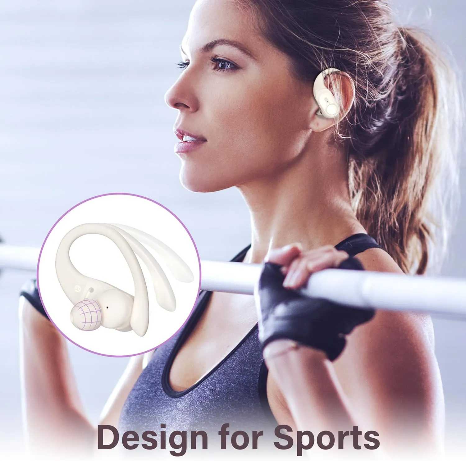 Wireless Earbuds Bluetooth Headphones Ear Buds 70H Playback Digital Display Wireless Charging Case Deep Bass Earphones Over Ear Sport Waterproof Bluetooth Headset for Workout Running White