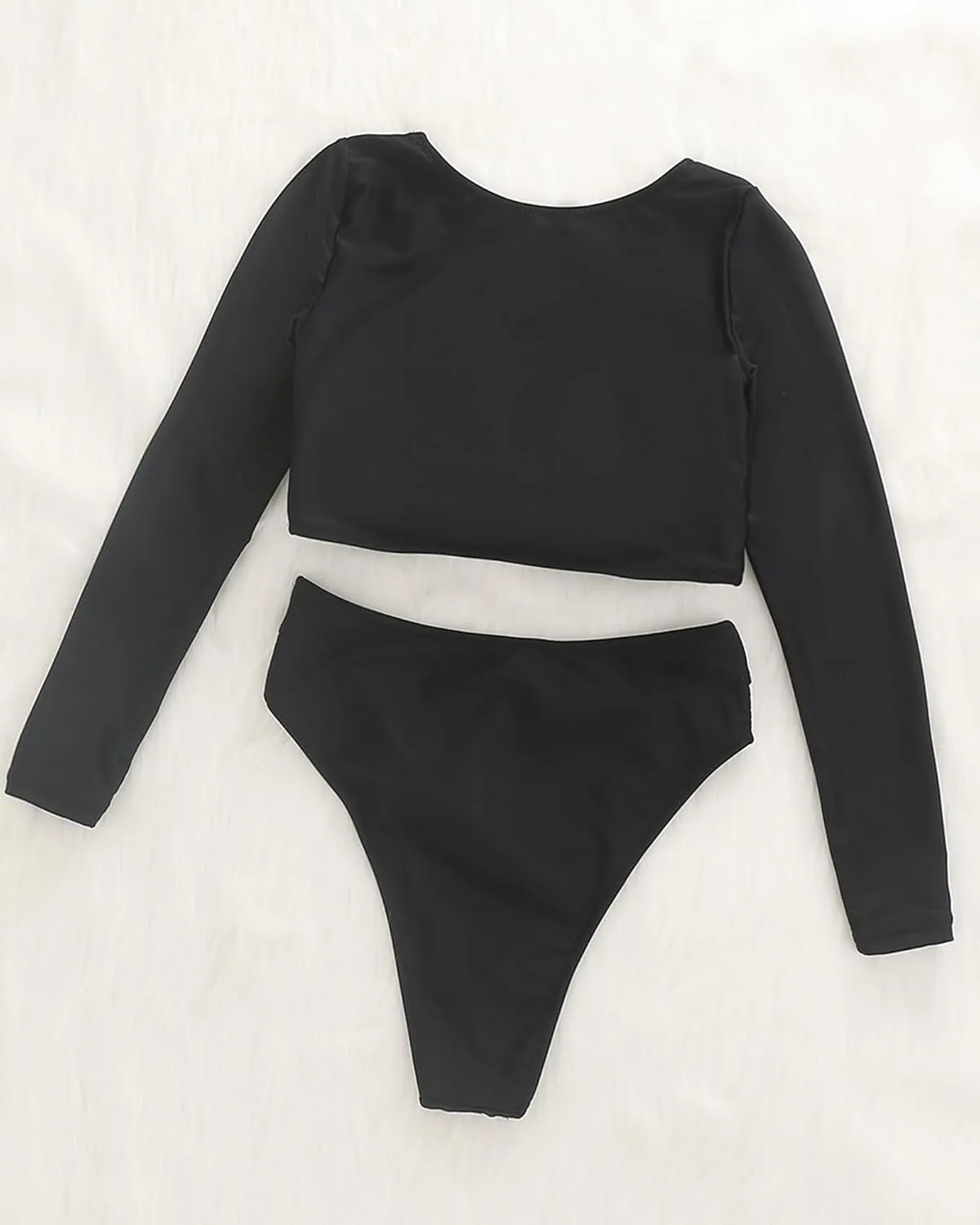 Womens Two Piece Swimsuits High Waisted Bikini Set Rash Guard Bathing Suit Long Sleeve Swimwear Crop Top Teen Girls