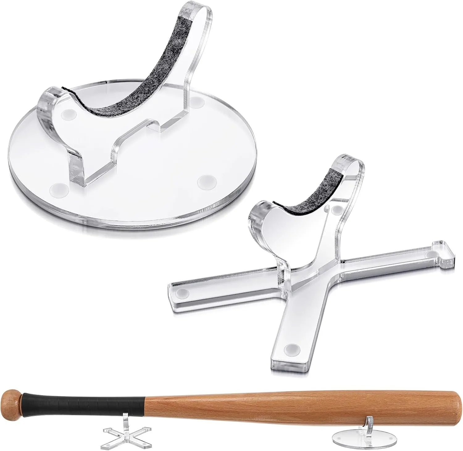 Yerliker Desktop Baseball Bat Display Sets, Fits for 2-5/8'', Acrylic Baseball Softball Bat Holders Accessories Display Stand Decorations for Memorabilia Collectible Gift
